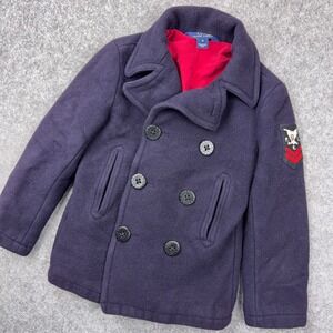 Polo Ralph Lauren Pea Coat Kids 10 Navy Blue‎ Wool Nautical Peacoat Jacket
